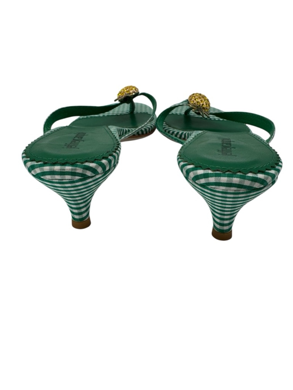 Jeffrey Campbell Pinacolada Pineapple Thong Sandal Kitten Heel Green Gingham 9.5 - Picture 4 of 7
